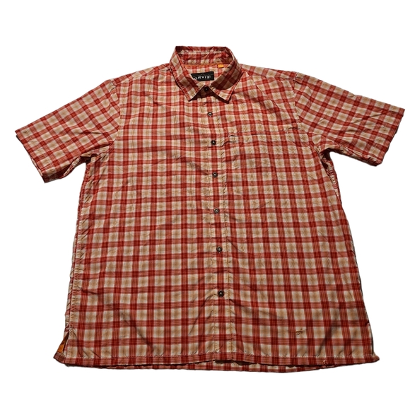 Orvis Trout Bum Shirt Men's Large Plaid Short Sleeve Cotton Button Down *Flaw* - Picture 1 of 9